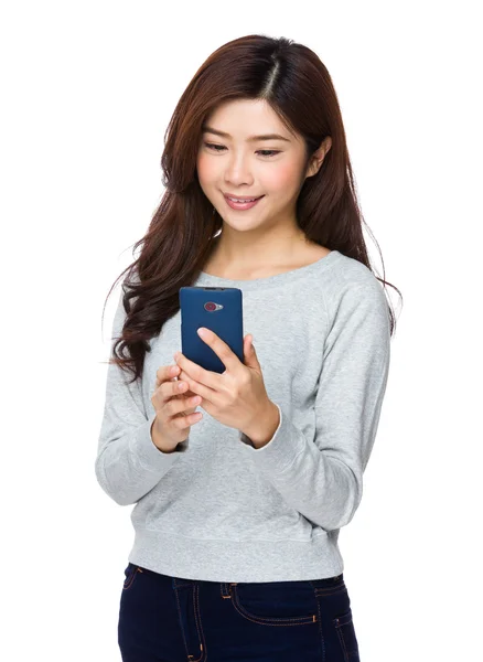 Young asian woman in grey sweater — Stock Photo, Image
