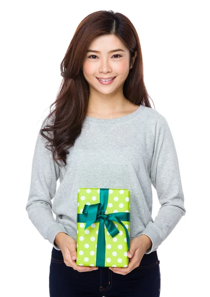 Young asian woman in grey sweater — Stock Photo, Image