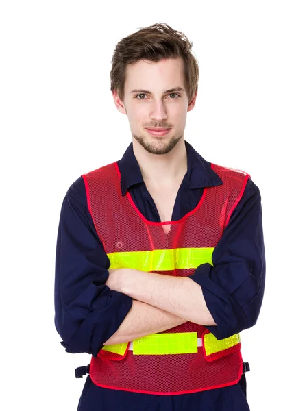 Construction worker with arms crossed — Stock Photo, Image