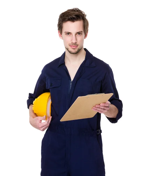 Smiling builder with clipboard — Stock Photo, Image