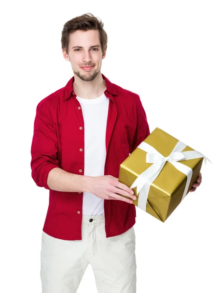 Young handsome man in red shirt — Stock Photo, Image