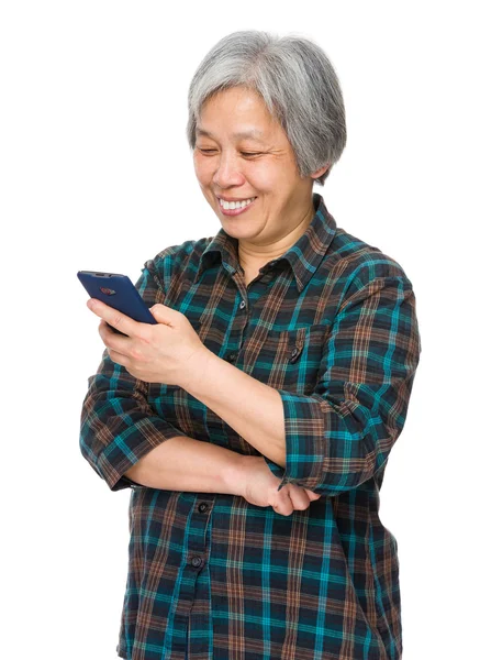 Asian mature woman in plaid shirt — Stock Photo, Image