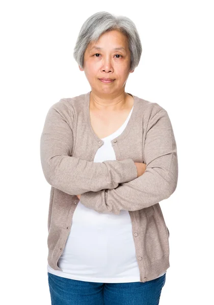 Asian mature woman in beige cardigan — Stock Photo, Image