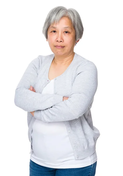 Dojrzała kobieta Azji w szary sweter — Zdjęcie stockowe