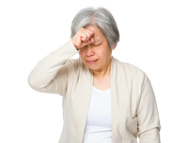 Asian mature woman in white cardigan — Stock Photo, Image