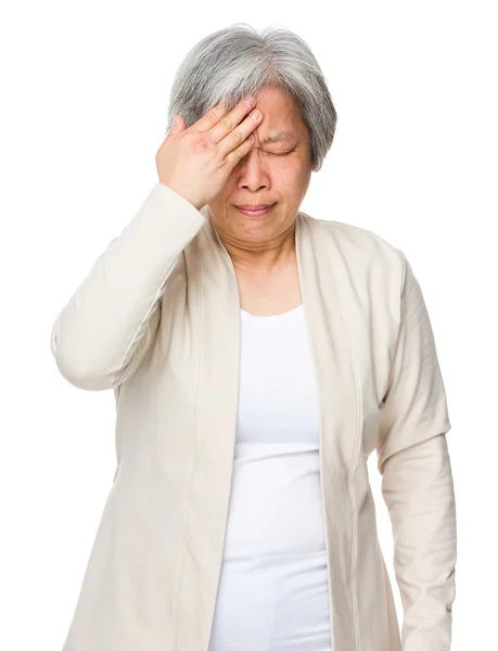 Asian mature woman in white cardigan — Stock Photo, Image