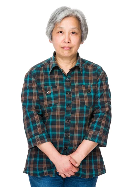 Asian mature woman in plaid shirt — Stock Photo, Image