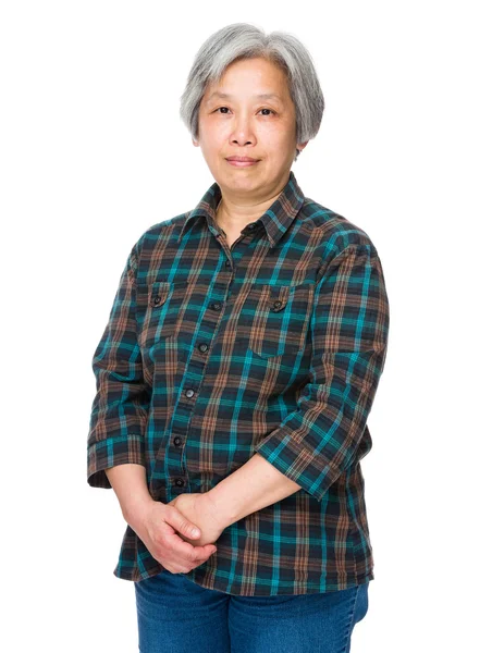 Azjatycki starsza kobieta w plaid shirt — Zdjęcie stockowe