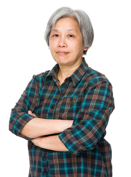 Asian mature woman in plaid shirt — Stock Photo, Image