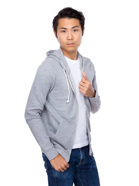 Asian handsome man in grey sweater — Stock Photo, Image