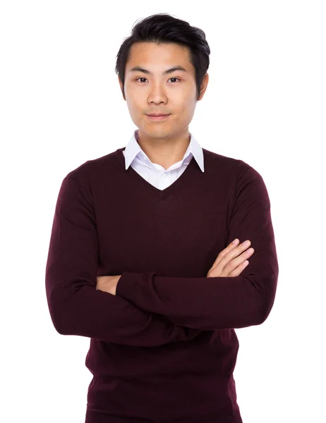 Asian handsome businessman in red sweater — Stock Photo, Image