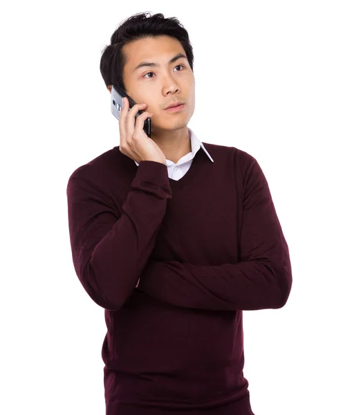 Azjatycki przystojny biznesmen w czerwony sweter — Zdjęcie stockowe