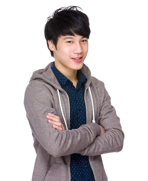 Asiatico bello uomo in grigio hoodie — Foto Stock