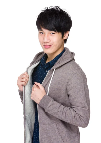 Asian handsome man in grey hoodie — Stock Photo, Image