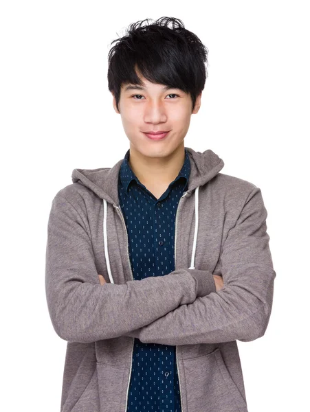 Asian handsome man in grey hoodie — Stock Photo, Image