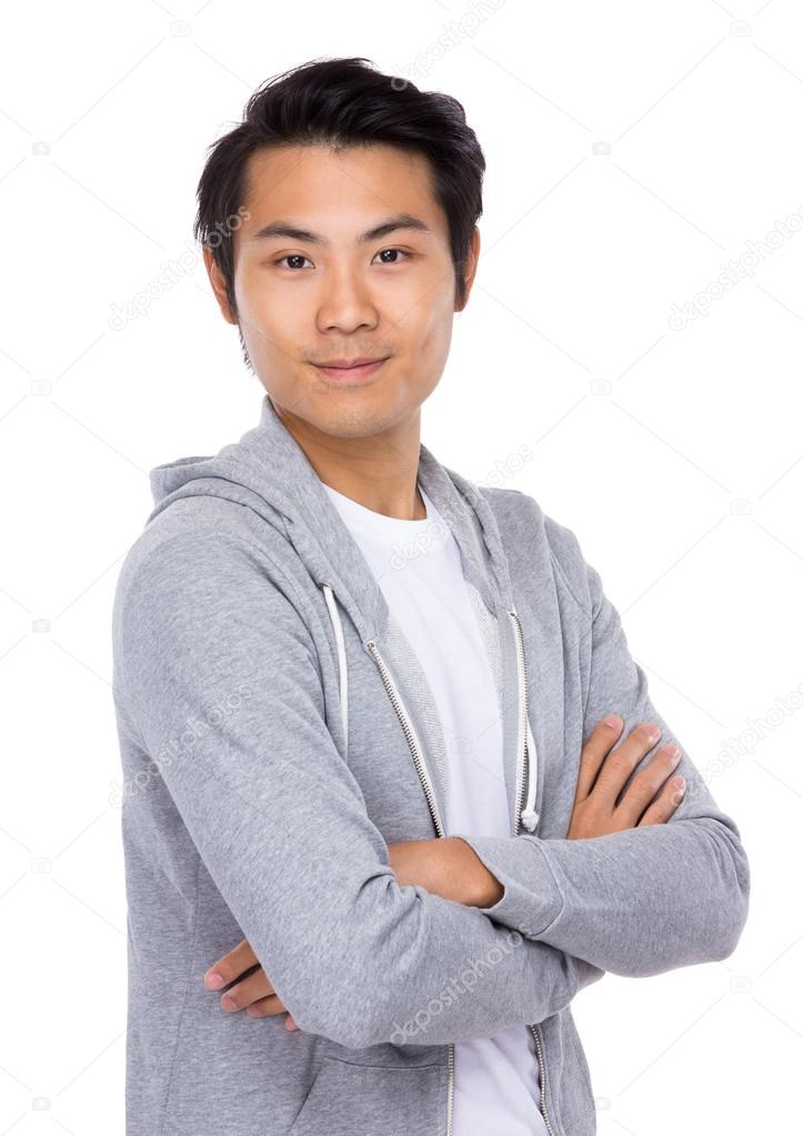 Asian handsome man in grey sweater