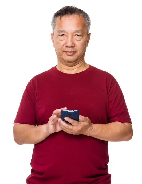 Old Asian man in red t-shirt — Stock Photo, Image