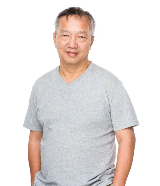 Velho homem asiático em cinza t-shirt — Fotografia de Stock
