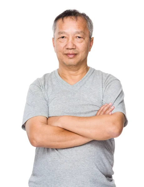 Vecchio uomo asiatico in t-shirt grigia — Foto Stock