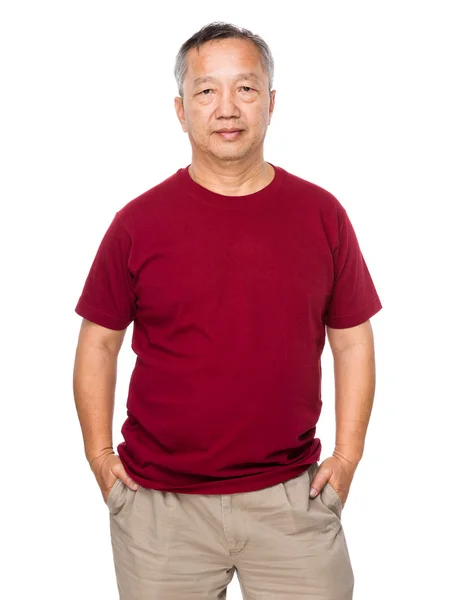 Old Asian man in red t-shirt — Stock Photo, Image