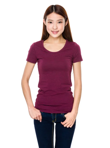 Asian young woman in red t-shirt — Stock Photo, Image