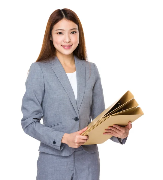 Asian young businesswoman in grey suit — Stock Photo, Image