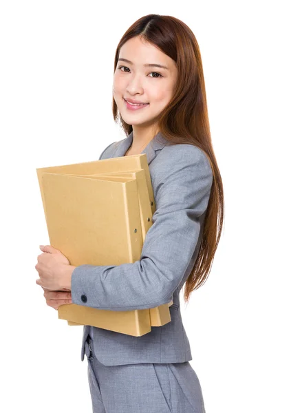 Asian young businesswoman in grey suit — Stock Photo, Image