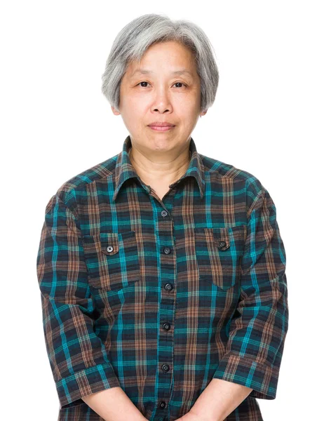 Asian mature woman in checkered shirt — Stock Photo, Image