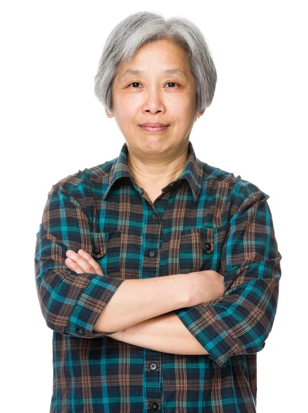 Ώριμη γυναίκα της Ασίας σε καρώ πουκάμισο — Φωτογραφία Αρχείου