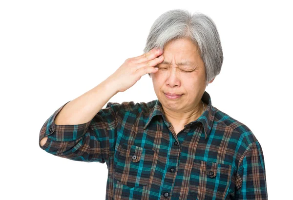 Asian mature woman in checkered shirt — Stock Photo, Image