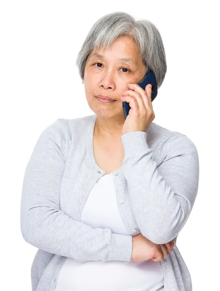 Asian mature woman in grey cardigan — Stock Photo, Image