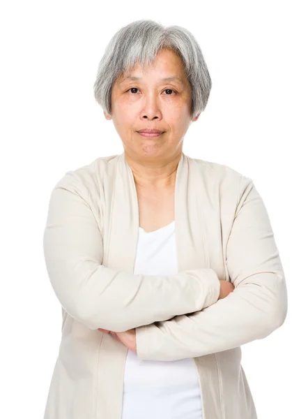 Old asian woman in beige cardigan — Stock Photo, Image