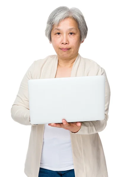 Old asian woman in beige cardigan — Stock Photo, Image