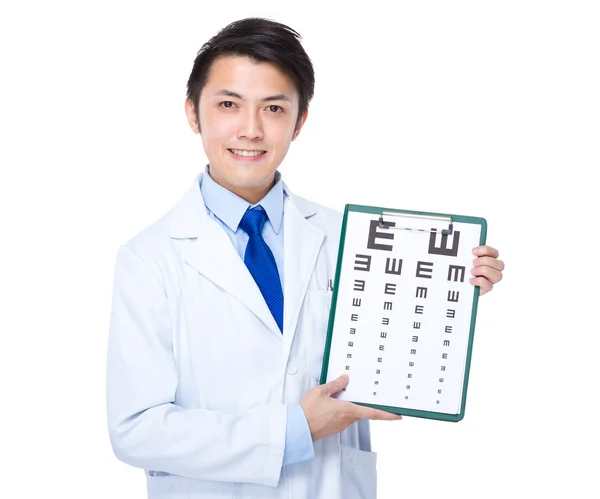 Optician with eye chart — Stock Photo, Image