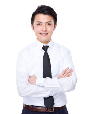 Beyaz gömlekli Asya yakışıklı işadamı