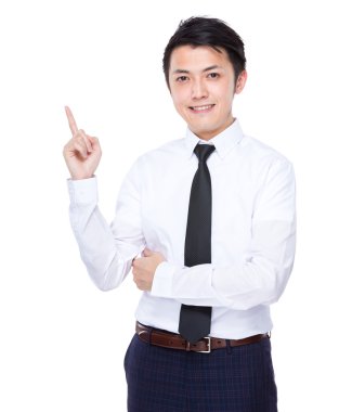 Beyaz gömlekli Asya yakışıklı işadamı