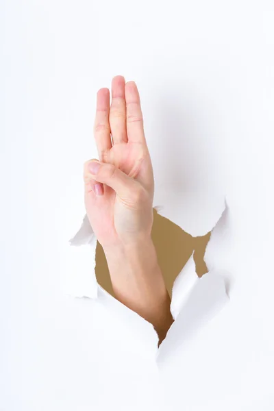 Pessoa que mostra três dedos — Fotografia de Stock