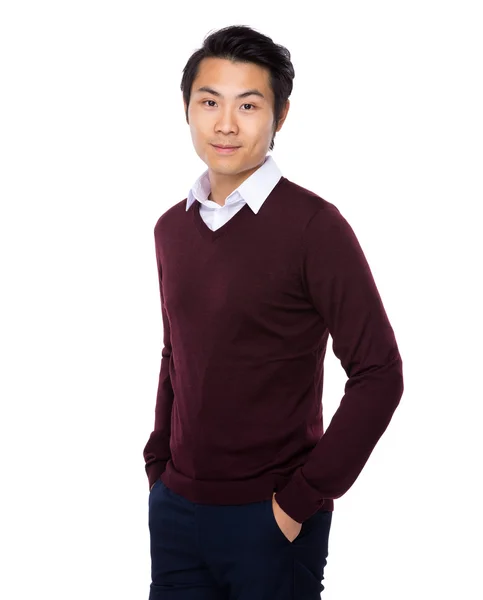 Asian young businessman in red sweater — Stock Photo, Image