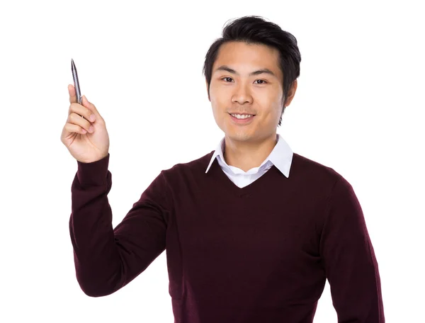 Asiático jovem empresário em camisola vermelha — Fotografia de Stock