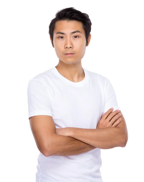 Asiático bonito homem em branco t-shirt — Fotografia de Stock