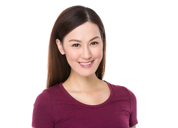 Asiática joven mujer en rojo camiseta — Foto de Stock