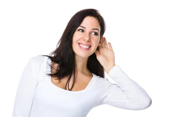 Caucasian brunette woman in white t shirt — Stock Photo, Image