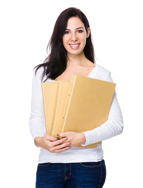 Caucasian brunette woman in white t shirt — Stock Photo, Image