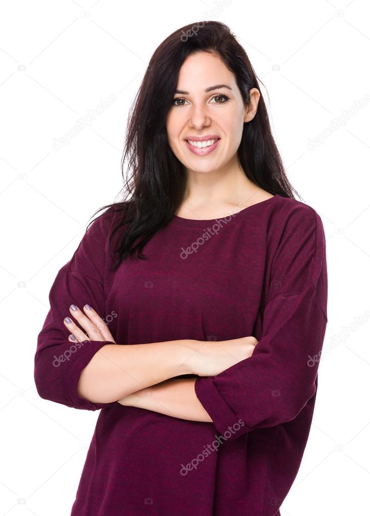 Caucasian young woman in red t shirt