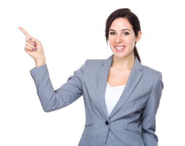 Beyaz genç iş kadını gri takım elbise