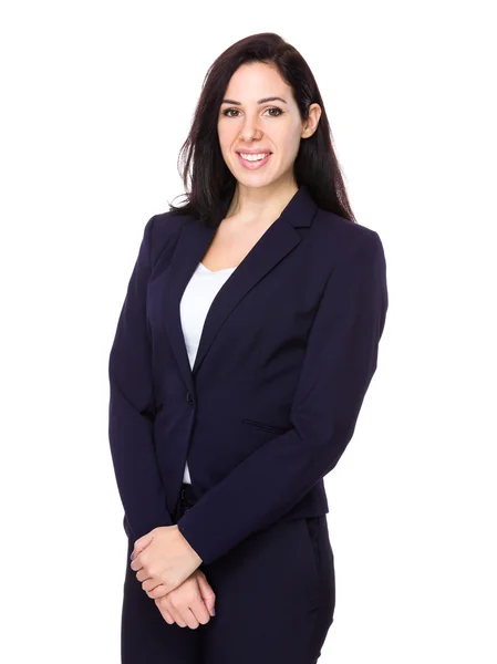 Caucasian young businesswoman in blue suit — Stock Photo, Image