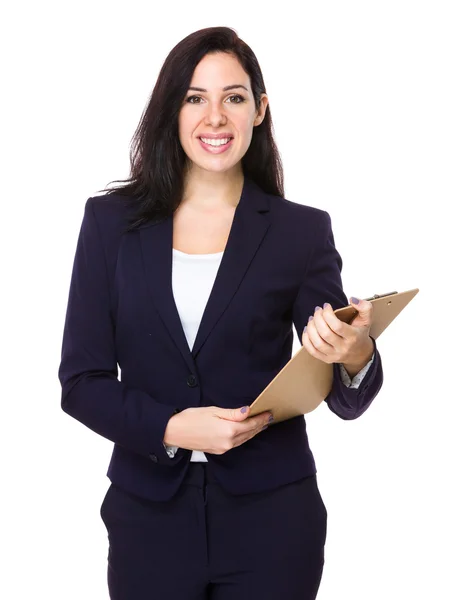 Caucásico joven mujer de negocios en traje azul — Foto de Stock