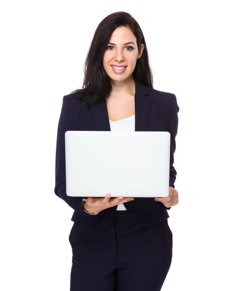 Caucásico joven mujer de negocios en traje azul — Foto de Stock