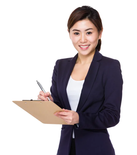 Asiática joven mujer de negocios en traje azul — Foto de Stock