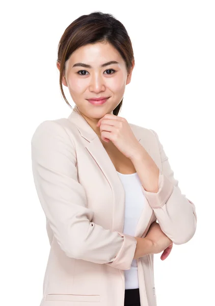 Asian young businesswoman in beige suit — Stock Photo, Image